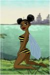 1girl bikini bumblebee dark-skinned_female dark_skin dc insect_wings striped_bikini swimsuit teen_titans