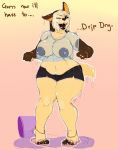  anubian_jackal big_breasts black_nipples breasts canine chubby clothing dripdry female furry herro ice_bucket_challenge jackal jewelry looking_at_viewer mammal midriff nipples one_eye_closed shorts solo standing text thick_thighs translucent voluptuous water wet wide_hips 