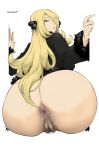  1girl 
hairy_pussy anal_hair anus ass back blonde_hair bottomless creatures_(company) curvy cynthia_(pokemon) decensored from_behind game_freak hair hair_over_one_eye highres huge_ass huge_breasts humans_of_pokemon jacket lips long_hair looking_at_viewer looking_back nintendo orushibu photoshop plump pokemon pokemon_(anime) pokemon_black_2_&amp;_white_2 pokemon_black_and_white pokemon_bw pokemon_bw2 pokemon_diamond_pearl_&amp;_platinum pokemon_dppt pubic_hair pussy shirona_(pokemon) uncensored wide_hips 