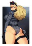  1girl ass big_ass big_breasts breasts female_only goggles goggles_on_head kolin looking_at_viewer looking_back r3dstar street_fighter 