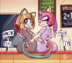2_girls animal_ears anus ass blue_eyes brown_hair captainjerkpants cat_ears dildo francine_manx furry helmet looking_at_viewer looking_back nude polly_esther pussy samurai_pizza_cats short_hair smile tail