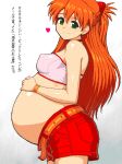  1girl alternate_eye_color asuka_langley_souryuu erect_nipples female freckles green_eyes neon_genesis_evangelion pregnant red_hair shorts solo tenseiani text translation_request tubetop 
