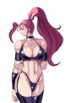  1girl 78_(tky8) ahoge arm_behind_back bare_shoulders big_breasts bikini boots breasts capcom captain_commando carol_(captain_commando) choker cleavage garter_straps hand_on_own_arm high_ponytail huge_ahoge large_breasts long_hair pink_eyes pink_hair ponytail solo stockings swimsuit thigh_boots thigh_high_boots thighhighs thong_bikini vambraces 