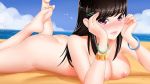  1girl beach big_breasts booty_calls breasts miyu_(booty_calls) nipples nude nude_beach 
