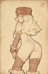  1girl ass bbc-chan bimbo breasts cleavage dat_ass female_only kolin looking_at_viewer looking_back monochrome stockings street_fighter 