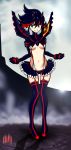  1girl anime black_hair blue_eyes boots breasts full_body hair hairpods hentai kill_la_kill matoi_ryuuko microskirt midriff multicolored_hair pigeon-toed red_hair revealing_clothes shadman short_hair skirt small_breasts smile solo standing suspenders thigh_boots thighhighs two-tone_hair underboob wabaki 