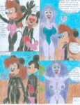  1boy 2_girls beach brown_hair comic crossover disney disney_channel green_eyes lipstick madam_mim mickey_mouse minnie_mouse mouse purple_hair shrekrulez the_sword_in_the_stone witch 