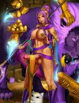 aka6 big_breasts dickgirl durga_(p&amp;d) eggs futanari gauntlets large_penis lion looking_at_viewer nipple_ring nude nude_female pasties purple_eyes purple_hair puzzle_&amp;_dragons wraps