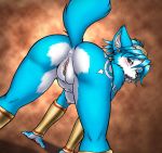 1girl all_fours animal_ears anthro anus ass bent_over big_ass blue_eyes blue_fur blue_hair blush bracelet canine circlet dr_comet fang furry green_eyes hair highres jewelry krystal looking_at_viewer looking_back nintendo nude open_mouth pov pov_ass presenting presenting_hindquarters presenting_pussy pussy seductive sharp_teeth short_hair simple_background solo star_fox tail tattoo tongue uncensored 