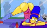  1girl ass ass_up athletic big_ass blue_hair bubble_butt clothed dat_ass fitness hips indoors jack-o&#039;_challenge jack-o_pose leg_warmers legs legwear leotard looking_at_viewer marge_simpson milf non-nude presenting radio revealing_clothes round_ass sexy shoes slut sneakers strandvaskaren the_simpsons thick_thighs thong_leotard wristband yellow_skin 