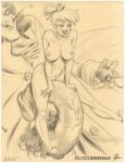  2004 big_breasts breasts captain_hook disney disney_fairies julius_zimmerman_(artist) monochrome peter_pan tinker_bell 