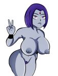  1girl 1girl big_breasts goth grey_skin moderngero56 nipples nude nude_female purple_hair pussy_hair raven_(dc) teen_titans 