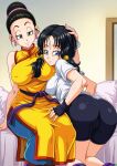  2_girls anime_milf ass bare_shoulders big_ass big_breasts bike_shorts black_eyes black_hair blue_eyes blush bracelet breasts cameltoe chichi china_dress clothed_female dragon_ball dragon_ball_z dress earrings eye_contact eyelashes female_focus female_only fully_clothed half-closed_eyes hand_on_head high_res high_resolution human long_hair looking_at_viewer looking_back mature mature_female milf pigtails sano-br shorts shounen_jump skin_tight smile spats thick_thighs topknot twin_tails videl wide_hips 