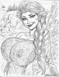  2014 babe beautiful big_breasts breasts disney elsa eyebrows eyelashes female frozen_(movie) ice julius_zimmerman_(artist) lipstick monochrome see_through smile woman 