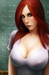  big_breasts breasts chalkboard classroom cleavage female non-nude redhead shirts 