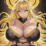  ai_generated covered_nipples garter_belt giant_breasts navel necklace stable_diffusion yellow_eyes yellow_hair 
