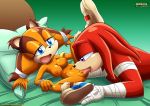  1boy 1girl bbmbbf bed blush breasts cunnilingus female hetero inside knuckles_the_echidna leg_spread male mobius_unleashed nipples nude open_mouth orange_skin palcomix pussy pussylicking red_skin sega shoes sonic_(series) sonic_boom sonic_the_hedgehog_(series) sticks_the_jungle_badger tongue tongue_out 