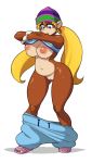 1girl analon_(artist) anthro big_breasts breasts clothed clothing donkey_kong_(series) furry hat jewelry mammal nintendo nipples partially_clothed primate pussy sexy sexy_body sexy_breasts sweat tiny_kong undressing video_games