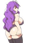  1girl ass bra inkerton-kun lingerie murasaki_(senran_kagura) panties purple_eyes purple_hair senran_kagura sideboob thighhighs 