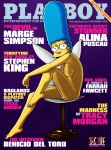  1girl breasts color darkmatter_(artist) female_only human magazine_cover marge_simpson nipples nude playboy side_view sitting tagme the_simpsons 