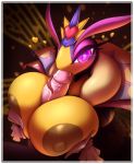 &lt;3 &lt;3_eyes 1girl anthro areola arthropod bee big_areola big_breasts big_nipples bodily_fluids border breast_grab breast_squish breasts clothed clothing crown duo erection fellatio floating_hands genitals hand_on_breast huge_breasts hymenopteran insect insect_wings kirby kirby_(series) long_tongue looking_at_viewer male male/female nintendo nipples oral paizuri partially_clothed penile penis queen_sectonia r-mk saliva sex solo_focus squish tongue tongue_out tonguejob video_games white_border wings yellow_body