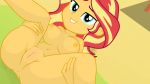  1_girl 1girl breasts equestria_girls female female_only friendship_is_magic hairless_pussy long_hair looking_at_viewer my_little_pony nude pussy solo spread_legs sunset_shimmer sunset_shimmer_(eg) two-tone_hair 