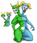  1girl blue_fur breasts green_fur hb-viper original_character slendytubbies tagme two_heads 