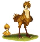  2girls breasts chibi chicobo chocobo feathers final_fantasy harpy monster_girl mother_and_daughter multiple_girls nipples personification pointy_ears task_(artist) yellow_skin 