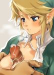  blonde_hair blue_eyes blush breast_grab breasts censored cum cum_in_mouth cum_on_body cum_on_breasts cum_on_upper_body earrings genderswap grabbing jewelry link nintendo open_clothes open_shirt paizuri penis pointless_censoring pointy_ears rule_63 shirt solo_focus the_legend_of_zelda the_legend_of_zelda:_twilight_princess yajiro_masaru 