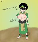 avatar:_the_last_airbender big_breasts breast_expansion breasts exposed hair huge_breasts inverted_nipples nude quasar_(artist) surprised toph_bei_fong wardrobe_malfunction