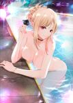  1girl alluring ass bare_legs blonde_female blonde_hair breasts chark14 condom kitagawa_marin nude pool red_eyes skinny_dipping sono_bisque_doll_wa_koi_wo_suru squished_breasts swimming_pool wet 