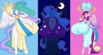 bedroom_eyes big_breasts blush breasts cleavage clothes dress friendship_is_magic group hips huge_breasts impossibly_large_breasts mane marauder6272 my_little_pony pervynamek02 princess_balloona princess_breastia princess_cadance princess_cadance_(mlp) princess_celestia princess_luna questionable shiny