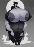  boots creepy_susie gigantic_breasts goth graveyard high_heels huge_ass jacket looking_at_viewer nipple_slip nipples seductive seductive_smile smirk smug the_oblongs thick_thighs torn_clothes 