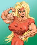 1girl beautiful_muscle_girl_tetsuko_(webcomic_series) big_breasts blonde_hair breasts clothing dcmatthews green_eyes muscular muscular_female tetsuko_breckenridge