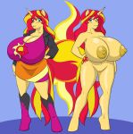 big_breasts big_nipples breasts cleavage clothes curvy erect_nipples explicit friendship_is_magic hips huge_breasts impossibly_large_breasts marauder6272 my_little_pony navel nipples nudity pervynamek02 shiny solo solo_female sunset_jiggler sunset_shimmer thunder_thighsvagina vulva 
