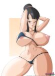  1girl 1girl 1girl abs anime_milf arms_behind_back big_ass big_ass big_breasts big_breasts big_nipples bikini black_eyes black_hair breasts chichi clothed_female cowgirl_position dragon_ball dragon_ball_z female_focus high_res high_resolution huge_breasts long_hair mature mature_female nipples pink_nipples riffsandskulls smile solo_focus sweat thick_thighs 