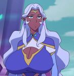 blue_eyes blue_hair boob_window breast_expansion cleavage cleavage_cutout dark_skin earrings facial_mark gigantic_breasts princess_allura sexy sexy_ass sexy_body sexy_breasts tiara very_long_hair voltron voltron_legendary_defender woot