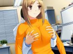  1girl breasts brown_hair gif sweater 