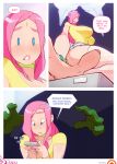  1girl 3boys anonymous blush breasts comic doxy dream fluttershy friendship_is_magic humanized multiple_boys my_little_pony phone stockings 