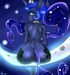  anthro bedroom_eyes blue_fur blue_hair cutie_mark dawntrotter equine female friendship_is_magic fur furry hair hooves horn long_hair looking_at_viewer looking_back mammal moon my_little_pony outside presenting princess_luna rear_view sitting smile solo stars teal_eyes unicorn 