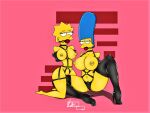  ball_gag bdsm blue_hair erect_nipples high_heels huge_breasts lisa_simpson marge_simpson piercing shaved_pussy stockings the_simpsons thighs yellow_skin 