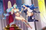  2girls anthro ass big_breasts blue_hair breasts cleavage curvy elbow_gloves fingerless_gloves friendship_is_magic hair loincloth long_hair looking_at_viewer looking_back lvl_(artist) midriff multicolored_hair multiple_girls my_little_pony navel princess_celestia princess_luna siblings sisters smile stockings thigh_high thong 