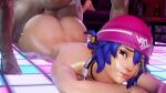  1boy 1girl big_breasts big_penis blue_hair bouncing_ass bouncing_breasts brown_eyes bubble_butt from_behind kiriko_(overwatch) looking_at_viewer moaning overwatch prone_bone thick_thighs vaginal_penetration z1g3d 