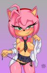 1girl amy_rose anthro armwear bottomwear breasts clothed clothing elbow_gloves eulipotyphlan female_only gloves green_eyes hair handwear hedgehog high_res humanoid looking_at_viewer looking_pleasured mammal modeling neck_tie necktie_between_breasts nipples nude panties partially_clothed pink_body pink_hair pinup pose raised_bottomwear raised_clothing raised_skirt school_uniform sega sirjzau skirt smile solo_female sonic_*(series) sonic_the_hedgehog_(series) swimwear tan_body tan_skin underwear uniform white_armwear white_clothing white_elbow_gloves white_gloves white_handwear