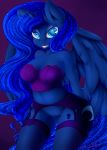  2014 anthro blue_eyes blue_fur blue_hair cutie_mark equine female friendship_is_magic fur furry hair horn lingerie long_hair looking_at_viewer mammal my_little_pony princess_luna purple_background pussy solo winged_unicorn wings zodiacnicola 