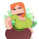 1girl alex_(minecraft) big_breasts black_eyes breasts child_bearing_hips cleavage clothed clothing curvaceous curvy expressionless female_only frown fully_clothed half-closed_eyes hand_on_hip huge_breasts insanely_hot jeans minecraft orange_hair ota_(artist) pants redhead seductive seductive_eyes seductive_gaze seductive_look seductive_pose sexy sexy_body sexy_breasts sexy_pose simple_background solo_female t-shirt thick_thighs unamused voluptuous watermark wide_hips