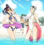 2girls 3boys 3girls ^_^ adapted_costume adjusting_eyewear adjusting_sunglasses age_difference alternate_costume ankle_grab armpits arms_behind_back arms_up bald bare_shoulders barefoot bayonetta bayonetta_(character) beach beads beehive_hairdo bikini black_hair blue_bikini blue_eyes blue_hair blue_swimsuit boob_window bow bracelet breasts carrying casual_one-piece_swimsuit center_opening cereza_(bayonetta) cleavage_cutout closed_eyes clothing cloud crescent criss-cross_halter dark_skin day earrings enzo_(bayonetta) estrela_(bayonetta) eyeshadow eyewear_on_head fat fat_man feet female flower food footwear fruit grabbing group hair_bun hair_ornament hair_ribbon halter_top halterneck happy hat hat_removed headwear headwear_removed holding ice_cream ice_cream_cone in_profile innertube jeanne_(bayonetta) jewelry laughing light_rays lipstick long_hair looking_at_viewer luka_redgrave makeup male male_swimwear mature mature_female megane mole mole_under_mouth multiple_boys multiple_girls nasu_(roda_de_estrela) one-piece_swimsuit outside overweight overweight_male palm_tree partially_submerged photoshop_(medium) piggyback plump polka_dot quadruple_scoop red_lips red_lipstick red_ribbon ribbon rodin_(bayonetta) running sandals shirtless short_hair shorts shoulder_carry silver_hair sky slim_legs small_breasts smile spread_legs star star_(symbol) star_print striped sunbeam sunglasses sunglasses_on_head sunlight swimming_trunks swimsuit tied_hair topless topless_male transparent tree turtleneck underboob wading water water_float watermelon white_hair