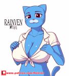  1girl anthro big_breasts breasts cartoon_network clothed clothing felid feline fur furry gif low_res mammal mature_female nicole_watterson nipples rainven short_playtime simple_background the_amazing_world_of_gumball 