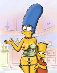  1girl bart_simpson breasts_out_of_clothes incest kikebrikex_(artist) marge_simpson mom_son mother&#039;s_duty mother_and_son one_breast_out panty_pull pussy tan_line the_simpsons undressing_another yellow_skin 