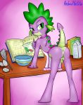  2014 anibaruthecat anthro anus apron ass backsack bowl dragon egg friendship_is_magic furry gem green_eyes holding looking_at_viewer male my_little_pony older penis raised_tail small_penis solo spike_(mlp) table testicles whisk 